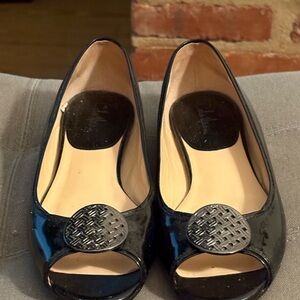 Cole Haan Black Patent Flats with Silver Accent